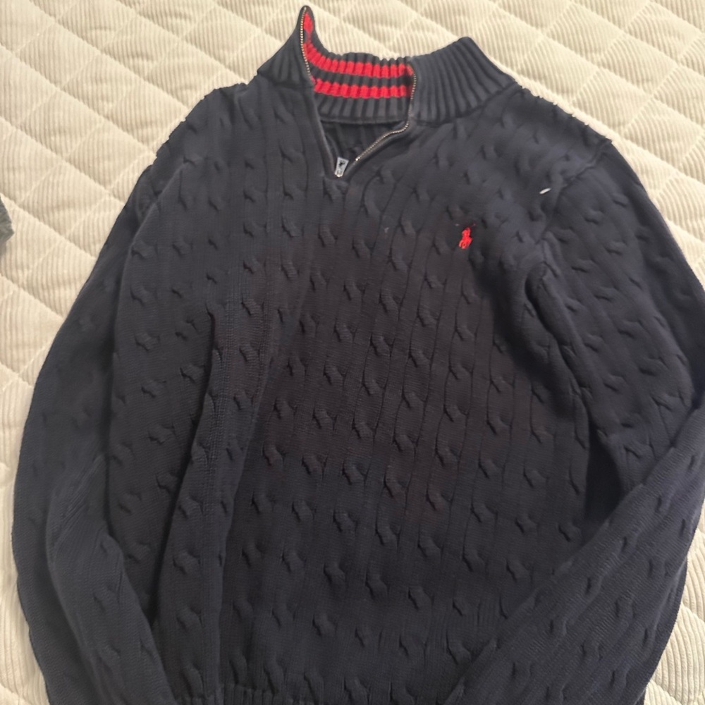 Polo Ralph Lauren Black Zip-Up Sweater with Red Trim